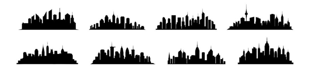 Naklejka premium City silhouettes set, pack of vector silhouette design, isolated background