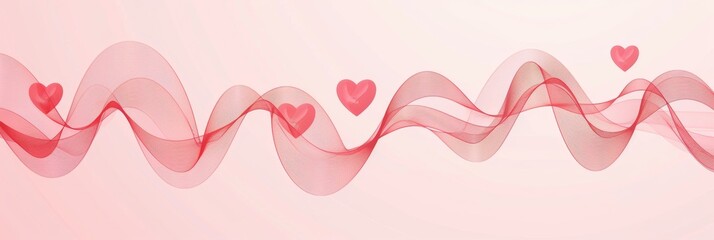Artistic vector illustration of abstract curve wave made of red heart