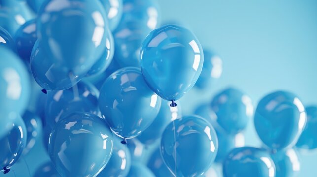 A collection of blue balloons suspended in the air