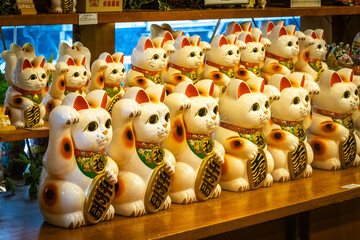 beckoning cat, maneki-nekos, nishiki market, kyoto, souvenirs, japan, cat