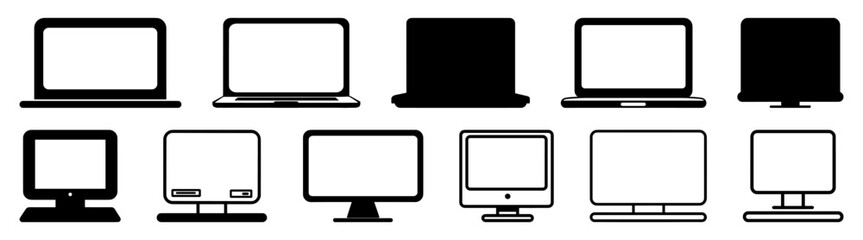 Pc computer silhouette set vector design big pack of illustration and icon