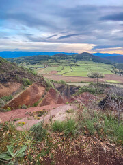 Green fields landscape from a high point of view beautiful scene in Olot, Girona, Catalonia