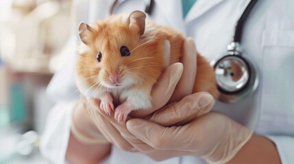 Cute hamster in hands of a vet