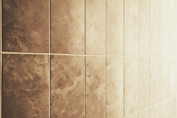 Dark beige marble wall tiles with rich natural patterns and a polished surface highlighted by warm light creating depth