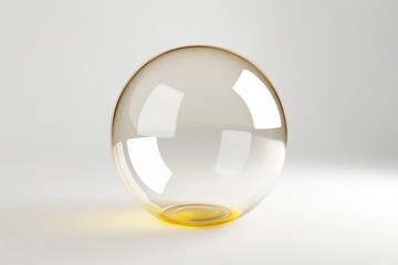 A clear glass sphere sits atop a bright yellow base on a clean white surface, perfect for use in product or design photography