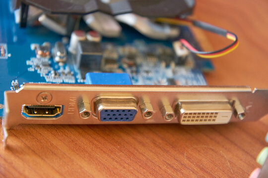 video card close-up, DVI HDMI HDCP connectors