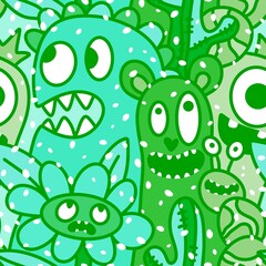 Naklejka premium Cartoon doodle Halloween aliens seamless monster pattern for wrapping paper