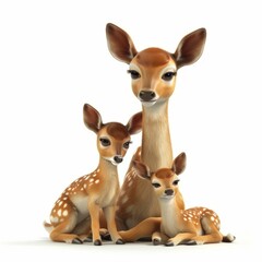 Deer. 3D rendering cute animal isolated over white background.