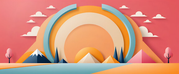 Obraz premium illustrazione di paesaggio con elementi geometrici astratti a tema contemporaneo