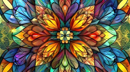 Stained glass floral. Stained glass style with abstract flowers, leaves and curls abstract background