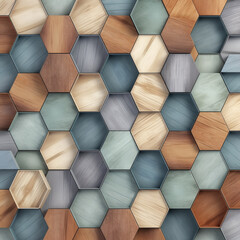 from above wooden hexagon pattern, graphic background concept