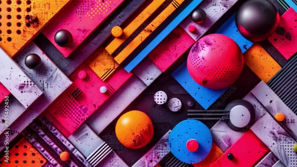 Poster a collection of different colored objects arranged on a wall, creating a vibrant and eye-catching di