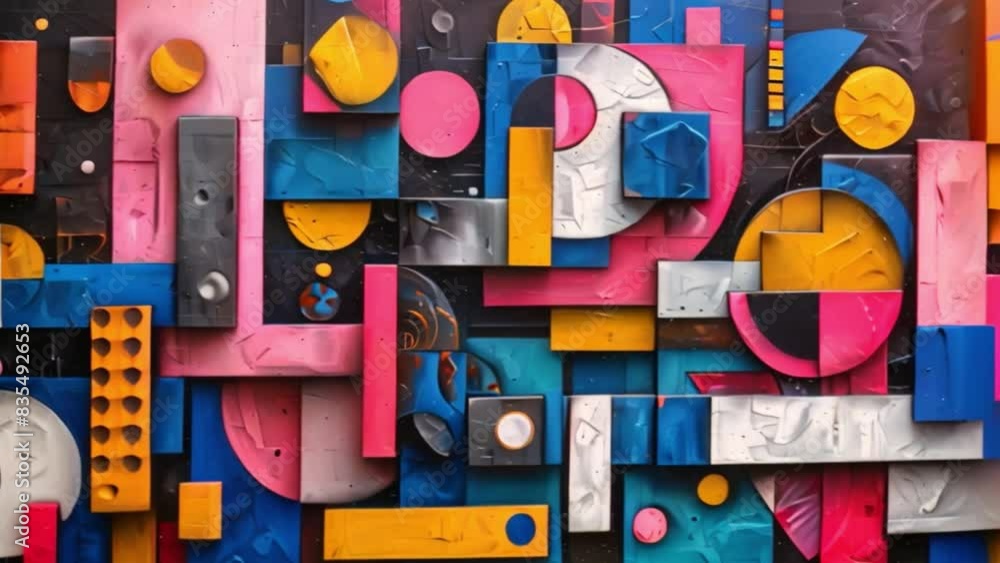 Poster a vibrant abstract painting showcasing a dynamic mix of different colors and shapes creating a visua