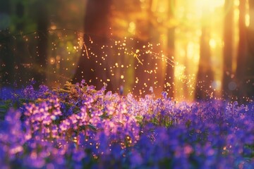 A woodland field covered with bluebells (Hyacinthoides non-scripta), Minterne Magna, Dorset, England, UK