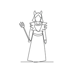 One continuous line drawing of Witch vector illustration for magic themes design. A witch is a practitioner of witchcraft, a pagan religious tradition involving the use of magic or supernatural power.