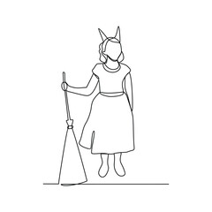 One continuous line drawing of Witch vector illustration for magic themes design. A witch is a practitioner of witchcraft, a pagan religious tradition involving the use of magic or supernatural power.