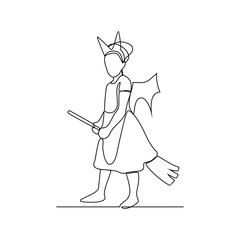 One continuous line drawing of Witch vector illustration for magic themes design. A witch is a practitioner of witchcraft, a pagan religious tradition involving the use of magic or supernatural power.