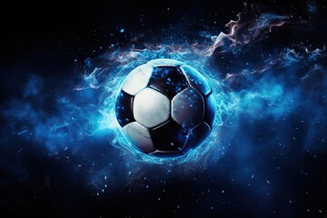Naklejka premium A soccer ball is in the air, surrounded by a cloud
