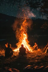 A group of people gathered around a campfire, enjoying the outdoors