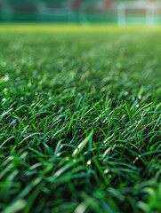 A soccer ball sits atop a lush green grassy field, perfect for outdoor recreation or sports photography