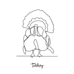 One continuous line drawing of Turkey bird vector illustration. Poultry and bird animal themes in simple continuous line design concept. Poultry refer to domesticated birds raised for their meat, eggs