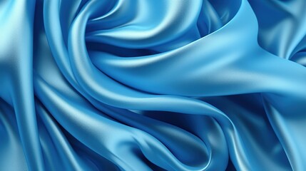 Obraz premium light blue azure color satin fabric silk for background. blue fabric textile drape with crease wavy folds, wind movement, background