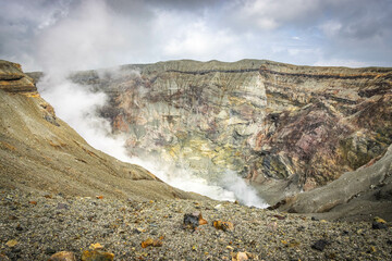 crater of mount nakadake, mount aso, active volcano, volcano, kyushu, japan, caldera, smoke