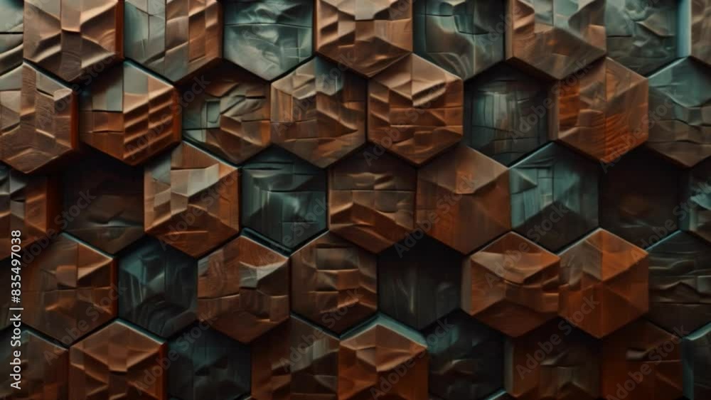 Poster Detailed view of a wall constructed with hexagonal tiles, showcasing the geometric pattern and texture of the surface.
