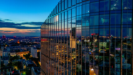 aerial view of warsaw in the evening in spring in poland