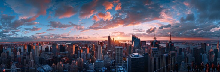 Fototapeta premium Sunset skyline panorama over Manhattan, New York City, USA