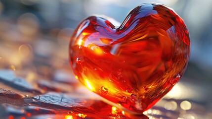 A clear glass heart placed on a table, often used as a symbol of love and appreciation