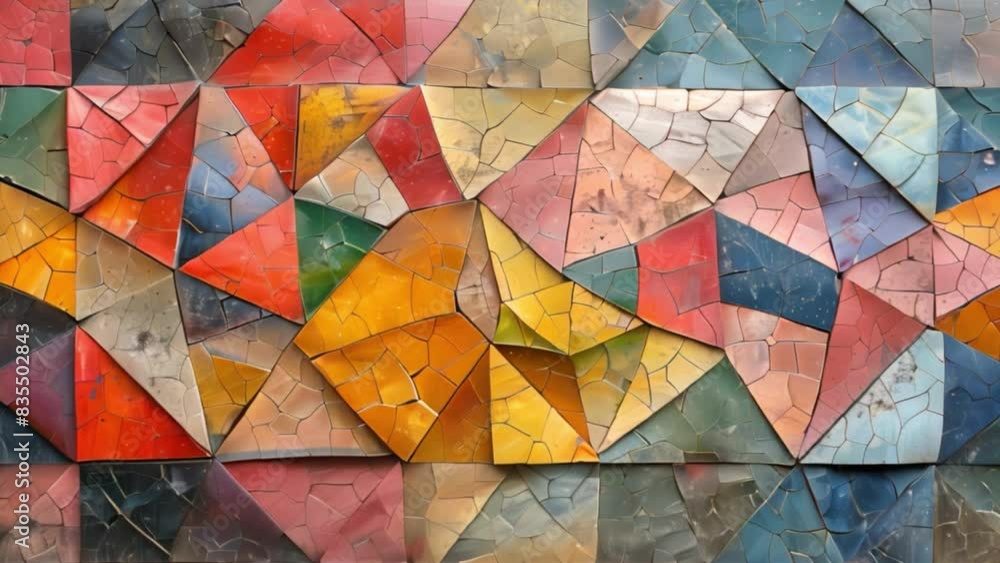 Poster an abstract painting featuring a dynamic array of colors blending and contrasting in a lively compos