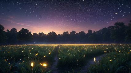 stars sky and flowers glowing 