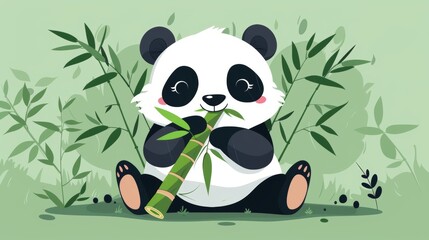 Naklejka premium A cute panda with bamboo leaves