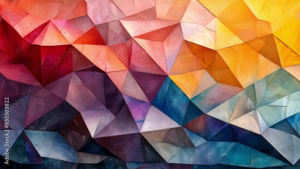 Poster a vibrant abstract painting featuring a multitude of colors and an array of different shapes and for