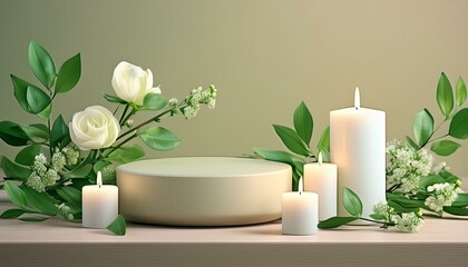 Minimalist general product mock up template with flowers and candles