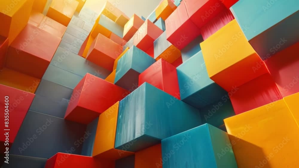 Poster wall filled with numerous differently colored blocks creating a vibrant and visually engaging displa