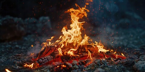 Fototapeta premium Fire burning on rocky terrain