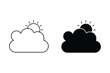 Summer in outline icon. Sun with clounds. Weather, season, sunrise
