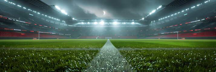 Vibrant and visually striking generative photo featuring the lush green lawn of a soccer stadium