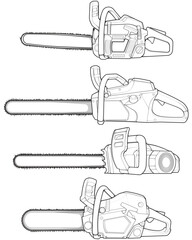 Bundling set of Chainsaw isolated illustration, vector art, Chainsaw vector, petrol chain saw, modern chainsaw, art concept, vector.