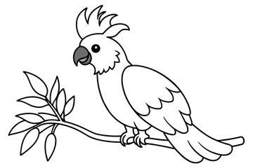 cute line art cockatoo parrot cartoon on the tree vector illustration