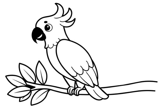 recommend clip art: awesome funny cockatoo parrot line art vector cartoon on the tree