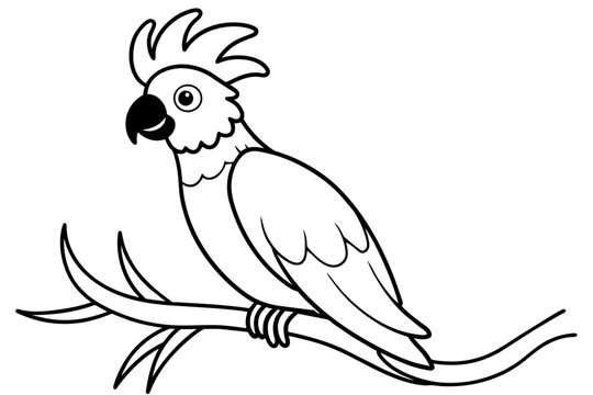 recommend clip art: awesome funny cockatoo parrot line art vector cartoon on the tree