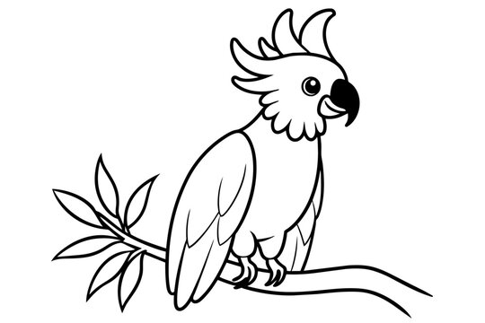 recommend clip art: awesome funny cockatoo parrot line art vector cartoon on the tree