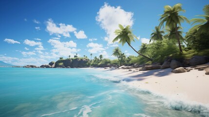 Breathtaking tropical beach with azure waters and palm trees under a clear sky