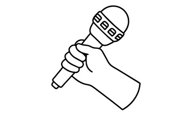 hand with grabing microphone line art vector illustration