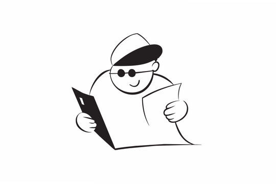 recommend clip art: a man read a book line art vector illustration
