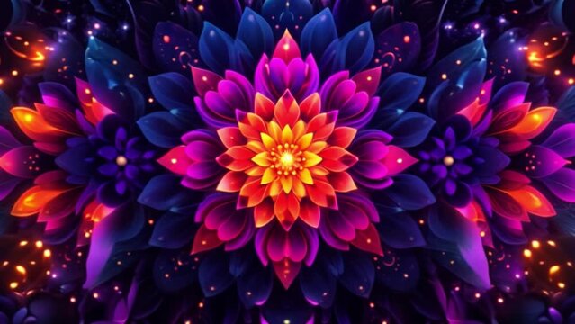 A flower featuring vibrant blue and orange hues with numerous petals in full bloom.