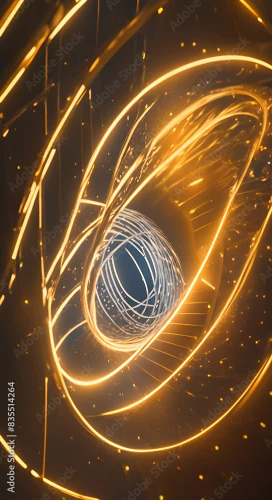 Poster a spiral of lights and metal with a yellow light shining through it the light is the only thing that